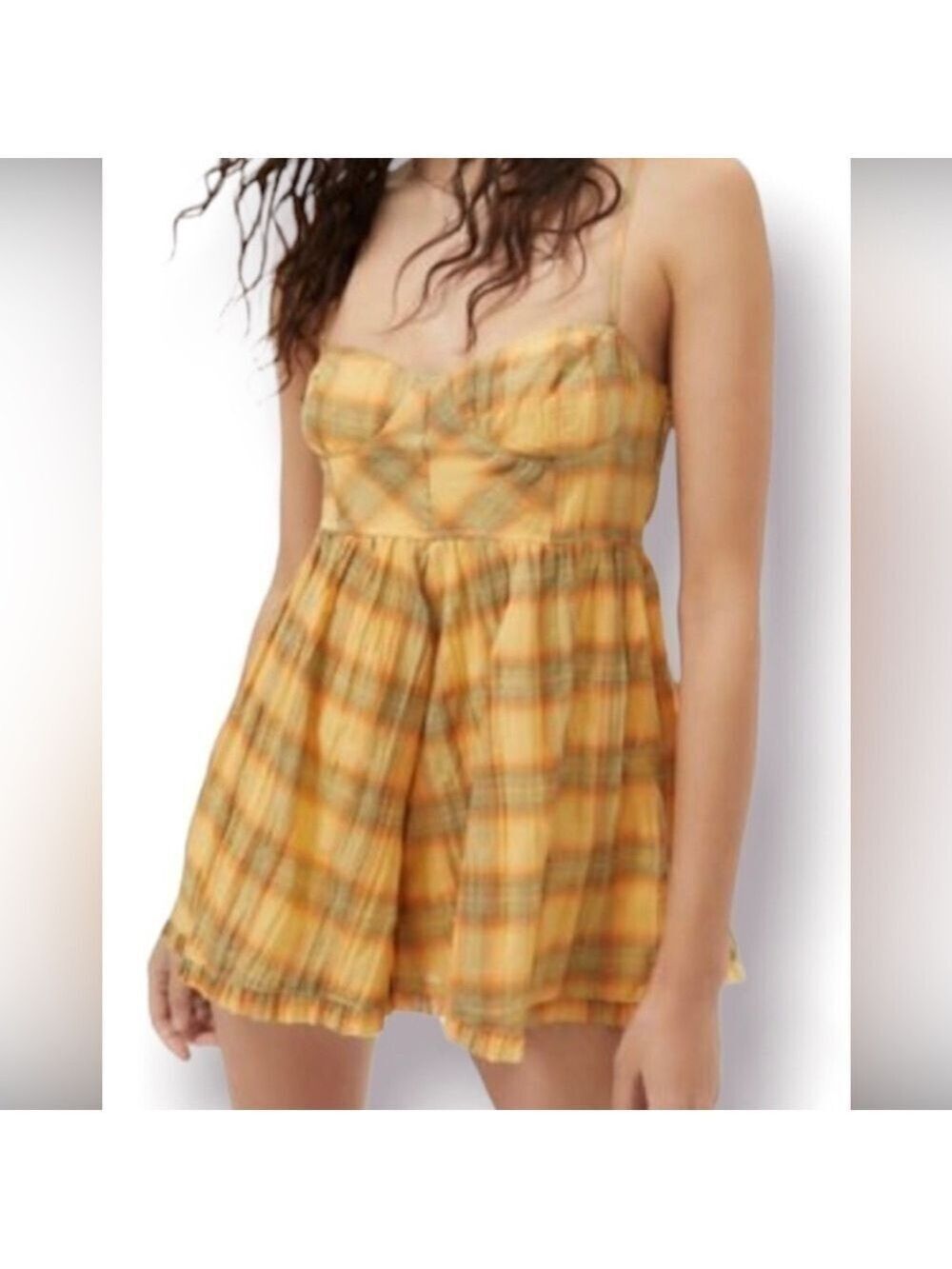 Urban Outfitters Lorelei crinkle plaid lined romper nwt small